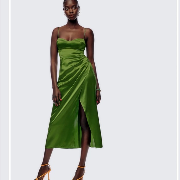 Reformation Strapless Satin Green Dress - Picture 4 of 4